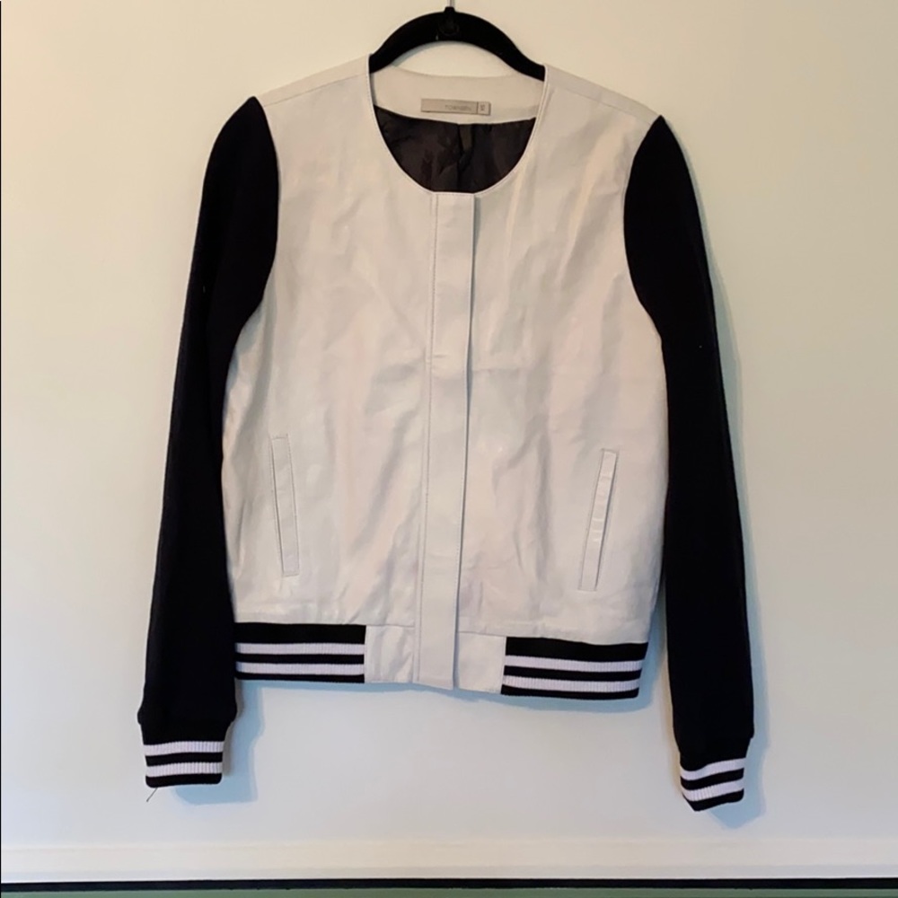TOWNSEN WHITE LEATHER BASEBALL BOMBER
